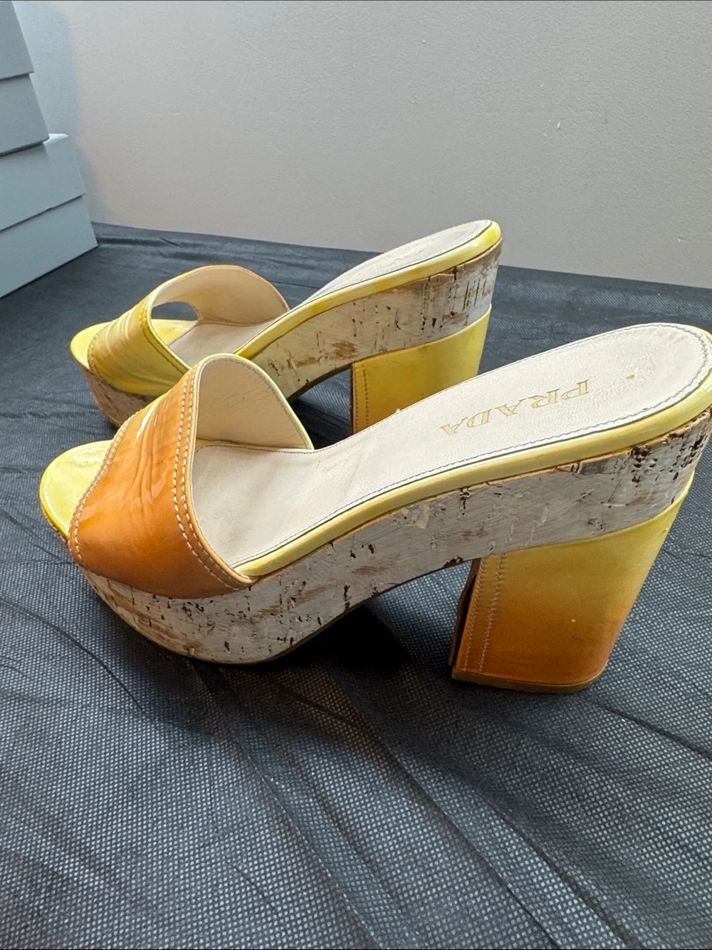 Prada Yellow to Orange Ombre Leather Platform Mules - Picture 3 of 6